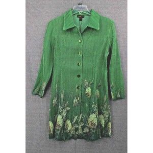 Jerry T Womens Green Crinkle Jacket Dress L Couture Floral